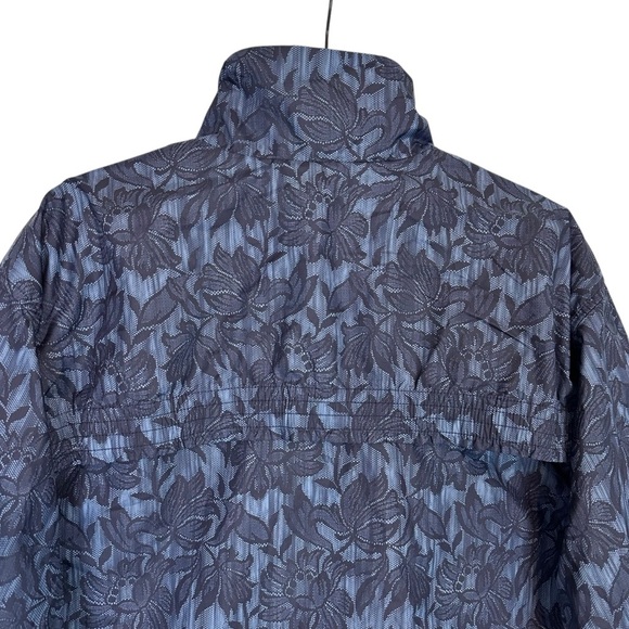 Athleta Sightseer Lace Jacket Navy Blue Floral Mesh Zip Bomber Windbreaker Large - Picture 14 of 14
